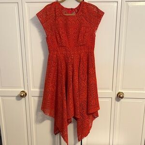Anthropologie Maeve Pima Lace Orange handkerchief hem dress size 8